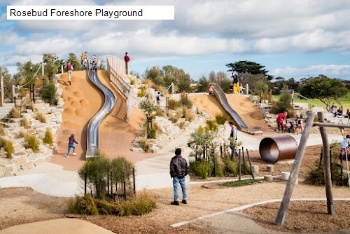5 review location for tourist in Rosebud, VIC Australia: 1. Rosebud Foreshore Playground,2. Lawson Park Fenced Dog Off Leash Park,3. Peninsula Gardens Bushland Reserve.,4. Marine Riders mural,5. Art murals at Norm Clark Walk,